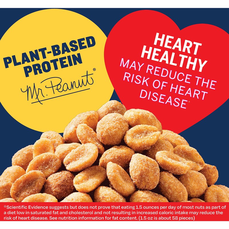 PLANTERS Honey Roasted Peanuts, Plant Based Protein Snacks, 4 Oz