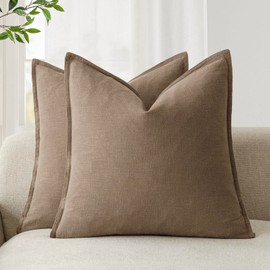 Foindtower Pack of 2, Decorative Linen Soild Throw Pillow Covers Soft Accent Cushion Case Boho Farmhouse Pillowcase for Couch Sofa Bedroom Living Room Home Decor 22 x 22 Inch Light Brown