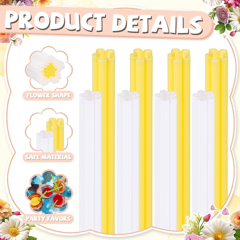 Potchen 50 Daisy Flower Shape Plastic Straws Disposable Drinking Straw
