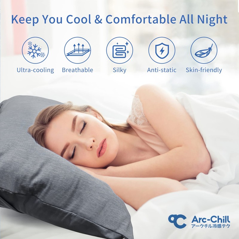 LINENOVA 2 Pack Cooling Pillowcase,Japanese Arc-Chill Tech,Q-MAX>0.43 Cooling Fiber Absorbs