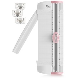 Firbon 3-in-1 Paper Cutter, Compact Small A5 Paper Trimmers with Straight Cutting, Scoring & Perforating Blades for Scrapbooking Craft, Paper, Coupon, Label, Cardstock (Pink)