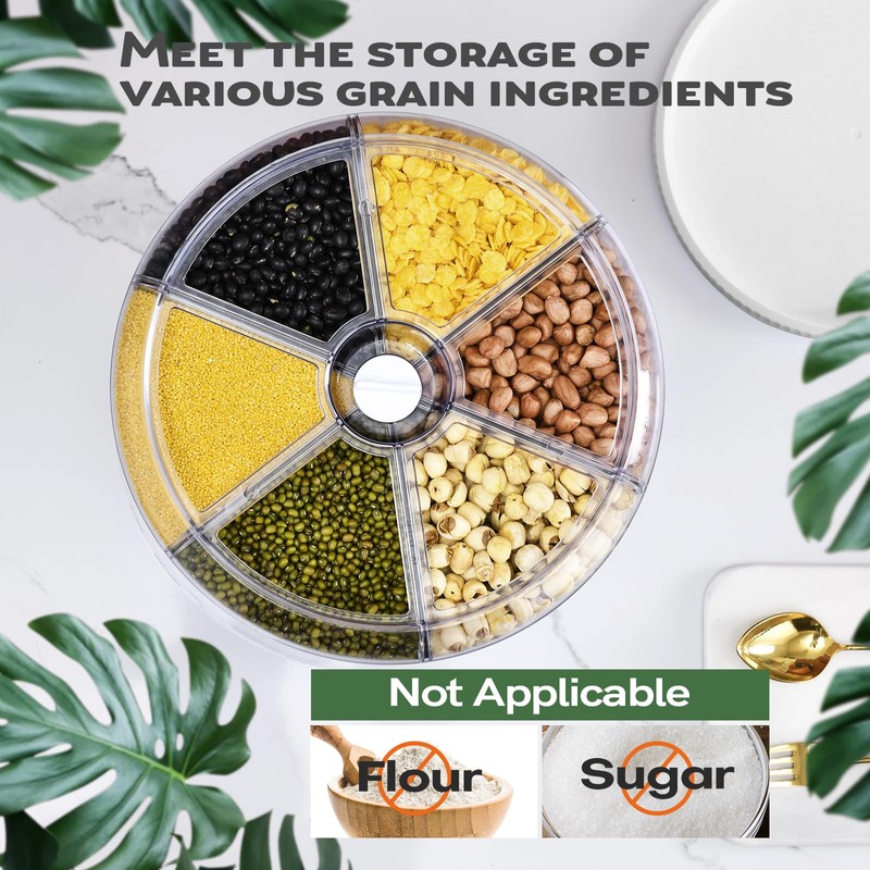 Slow Slog Grain Dispenser, 360° Rotating Storage Container, 6 Grid