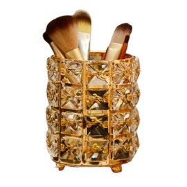 umely Crystal Accessory Case, Makeup Brush Case, Storage, Interior, Stylish, Gold, Cylindrical, Lip Stand, Transparent (Gold 3)