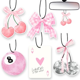 Joytezz Car Air Freshener 5pcs Cute Pink Bow Cherry Conquette Automotive Accessories Car Interior Hanging Scents Decor for Women Teen Girls