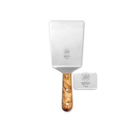 DUE BUOI FLEXY Wide Spatula Olive Wood Handled and Stainless Steel Rivets - Blade 4" x 6.1/3" - Good for Burger Kitchen bbq grill griddle pastry. Non-stick Durable.