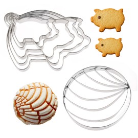 Concha Cutter 4.1" Mexican Bread Mold and 5 Sizes Pig Cookie Cutter Stainless Steel Concha Cutters with Pig Cookie Cutters