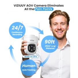 VIZIUUY AOV Security Camera, 24H Continuous Recording Security Cameras Wireless Outdoor, WiFi 6, 2K Solar-Powered Cameras for Home Security, 360° PTZ, Auto Tracking, 512G Local Storage(Not Include)