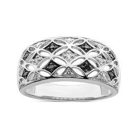 Sterling Silver Rhodium Plated Black & White Diamond Ring - Night Diamonds