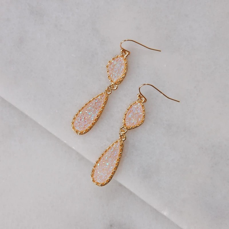 Humble Chic Simulated Druzy Teardrop Dangle Light Pink Earrings for
