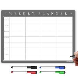 TMS A3 Magnetic Weekly Planner and Whiteboard, Fridge Memo Board for Meal Planning, Family or Business Tasks - with 4 Dry Wipe Pens (Classic Grey, A3)