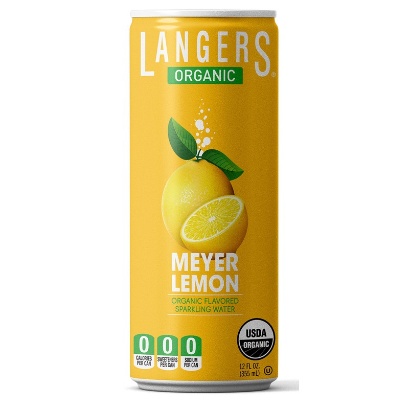 Langers Organic Flavored Sparkling Water, Meyer Lemon, 12 Ounce (Pack