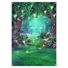 Luminora 5x7ft Fabric Spring Enchanted Forest Backdrop Fairy Tale Wonderland Magic Background Kids Children Party Decorations Photo Banner Props