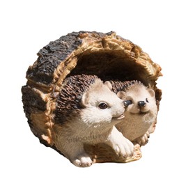 ProdBuy Home Cute Hedgehogs In Log Resin Garden Ornament