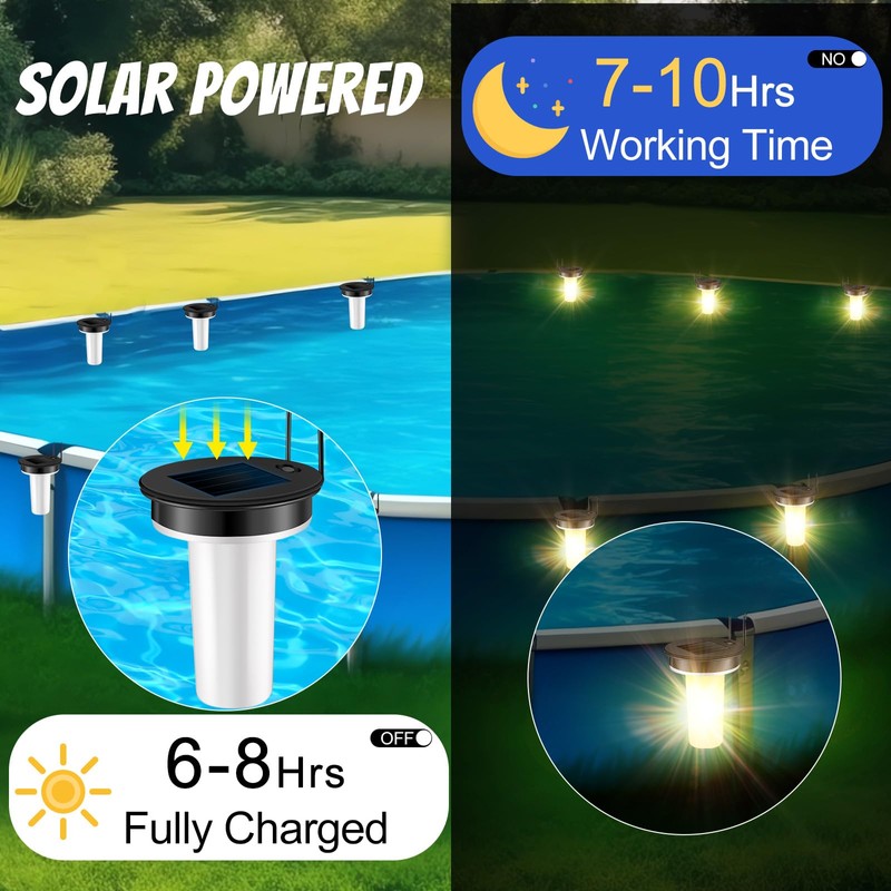 VIHOSE 6 Set Waterproof Above Ground Pool Solar Lights LED