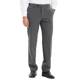 Plaid&Plain Men's Straight Fit Elastic Waistband Dress Pants in Grey 9802-Grey-31WX34L