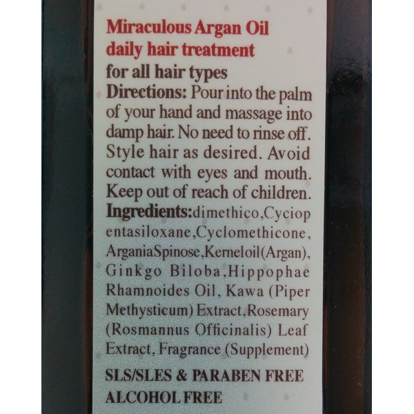 Moroccan Argan Oil Daily Hair Treatment Color Treated, Curly, Dry 100ml 3.38oz