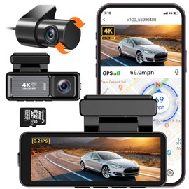 RFAQK 3.2’’ IPS Dash Cam Front and Rear Camera, 4K+1080P WiFi Dual Car Camera with APP, Dashcams for Cars Front and Rear with Free 32GB Card, Car Dash Cam with Night Vision, 24/7 Parking Monitor, WDR