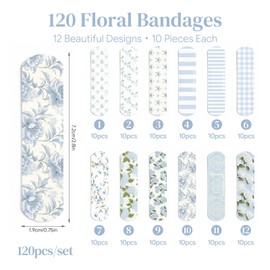 120 Pack Hydrangea Bandages Bulk Cute Blue Floral Bandages 2.76 x 0.79 Inches Decorative Adhesive Patch Strip Cute Hydrangea Gift for Family First Aid Skin Wrap Finger Wound, 12 Styles