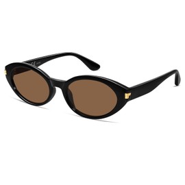 VANLINKER Polarized Retro Oval Sunglasses for Women Men Small Face Vintage 90s Shades VL9850,Brown