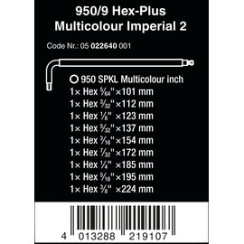 950 SPKL/9 SZ LONG ARM HEX KEY SET (SB Package Clip NEW)