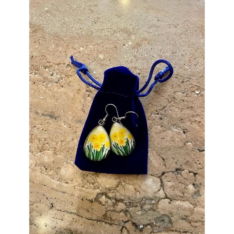 Daffodil Earrings for Women, Welsh Yellow Flower Jewellery in a