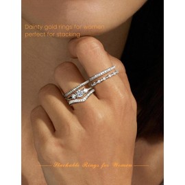 Thunaraz 14K Gold Plated Stackable Gold Rings for Women - Minimalist Non Tarnish Cubic Zirconia Thumb Ring Set - Dainty Gold Knuckle Women Rings - Trendy Statement Stacking Rings Set White Size 6