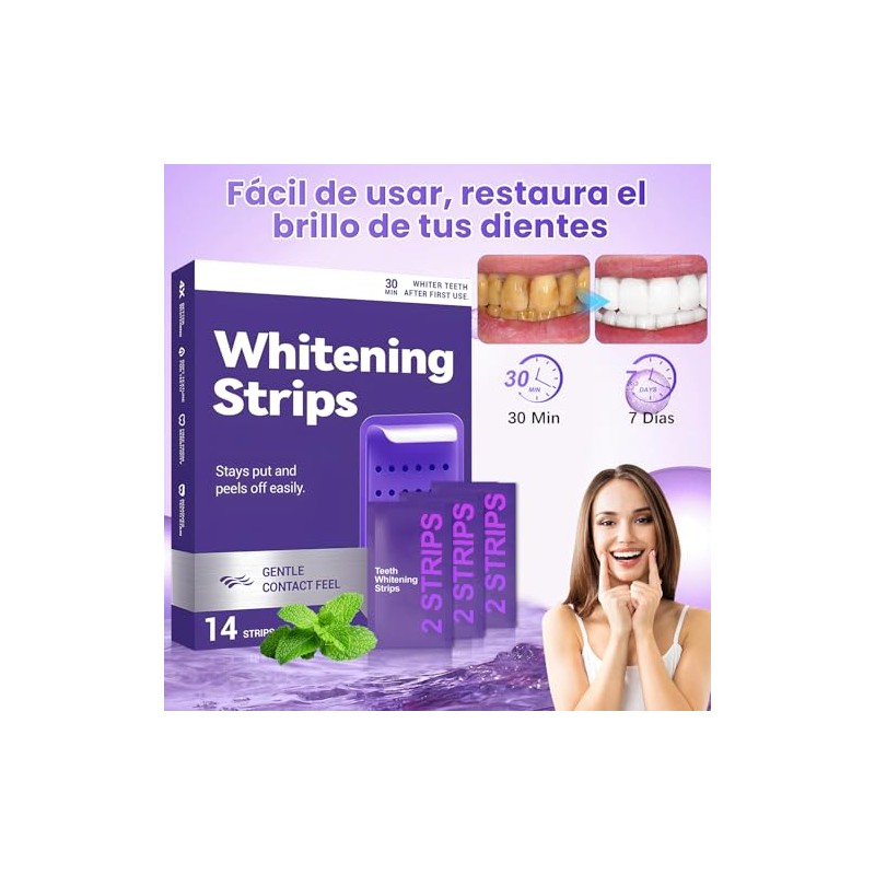 LUSCOR Purple Teeth Whitening Strips, 7Pares-14 Tira Tiras Blanqueadoras De