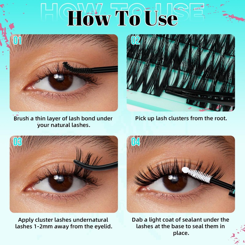 Cluster Lash Extensions 144PCS D Curl Eyelash Clusters with Premium