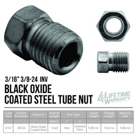 4LIFETIMELINES Brake Line Tube Nut - 3/16 (3/8-24 Inverted), Black Oxide Coated Steel, Bag of 10