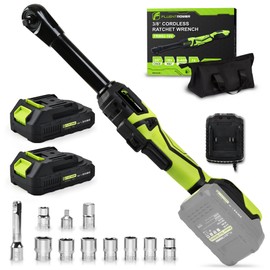 FLUENTPOWER 3/8" Cordless Electric Ratchet Wrench Set, 6" Extended 74 ft-lbs(100Nm) 400 RPM 18V Brushless Power Tools Kit with Variable Speed, 2x2.0Ah Battery&Charger, LED Light, 8 Sockets