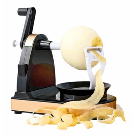 eBoutik – Black & Gold Hand-cranked Rotary Apple, Veg & Fruit Peeler & 8-Blade Slicer – Kitchen Accessory for Cooking & Baking – Quick a Easy Peeling Machine