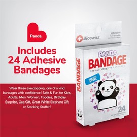 BioSwiss Bandages, Kids Self Adhesive Bandages, Animal Shaped Latex Free Sterile Wound Care Bandage Pack, 24 Count, Panda