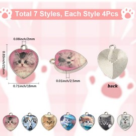SUNNYCLUE 1 Box 28Pcs 7 Styles Cat Heart Charms Pet Photo Charm Antique Silver Alloy White Blue Gray Small Kitten Animal Pendants for Jewelry Making Findings Crafts DIY Bracelet Necklace Earring Women