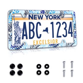 Blue Floral Pattern with Leaves Personalise License Plate Frame 1 Pack Stainless Steel License Plate Frame Accessory Rustproof Car Plate Frame Decor 12.3" x 6.3"for US Vehicle Standard Size