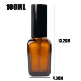 3PCS Amber Square Glass Lotion Bottle Refillable Pump Bottles Travel Containers for Soap Shampoo Conditioner (100ML)
