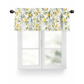 Gsypo Lemon Valances for Windows/Bedroom/Living Room/Kitchen/Cafe, Blue Yellow Flower Lemon Summer Semi Sheer Small Curtain Valance Rod Pocket Light Filtering Window Treatment, 60" x 18"
