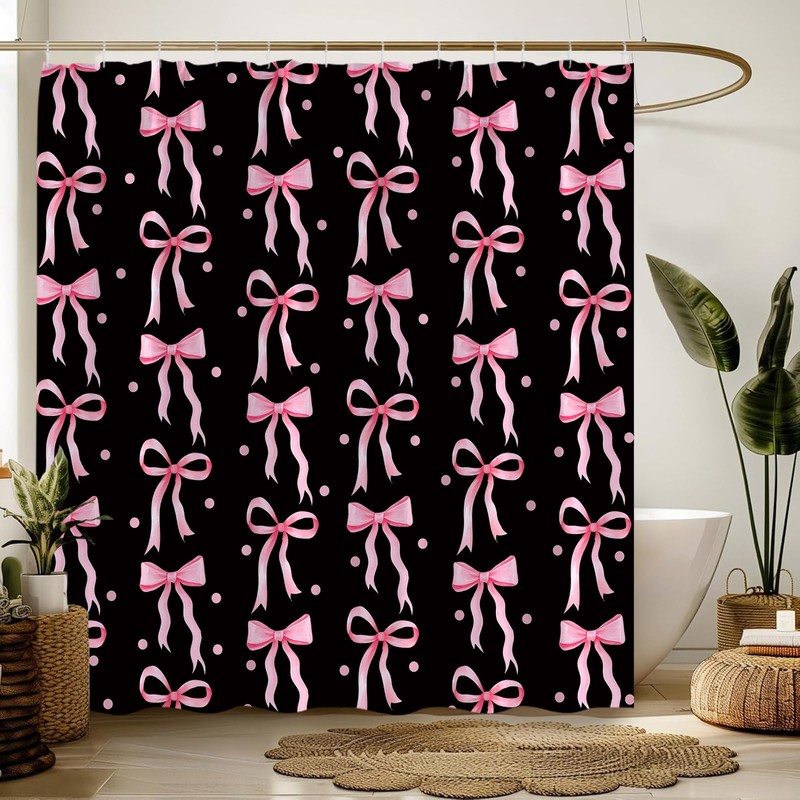 ZKJSMGS Cute Shower Curtain,Pink Black Bow Dots Modern Aesthetic Bathroom