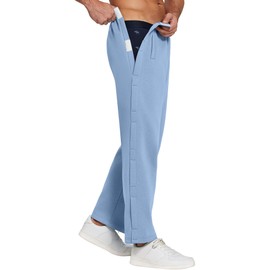 Deyeek Tear Away Fleece Pants for Men Post Surgery Adaptive Clothing Wide Leg 2 Side Snaps Loose Fit Pants Knee Surgery Must Haves Blue