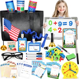 Loscola Pretend Play School Set for Kids Girls 4-12, Kids Teacher Play Sets for Girls, Teacher Supplies Toys with Teacher Bag, Whiteboard, Educational Posters, Magnetic Numbers and More, Ideal Gift