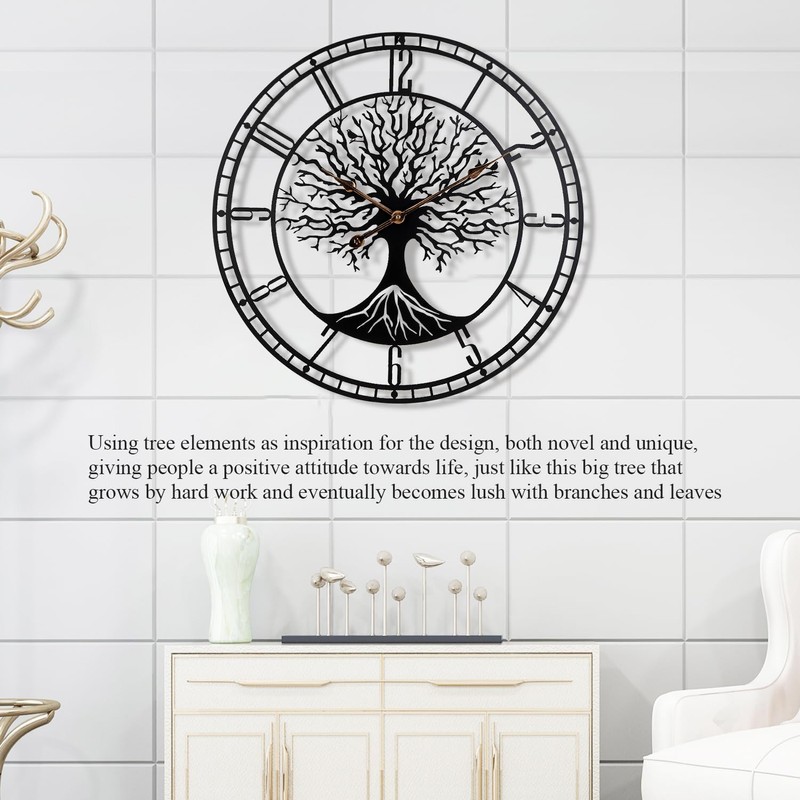 Dankeit Tree of Life Wall Clock, 24Inch Metal Black Family