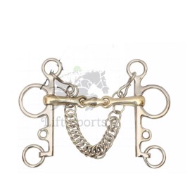 Lift Sports Pelham Horse Bit Double Jointed with Oval Link Lozenge Fat Shank Snaffle Chain - 4.5 Inch