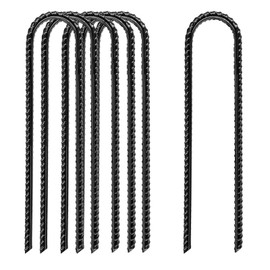 12 Inch Rebar Stakes Heavy Duty, 6 Pack Garden Stake U-Hook, Electrostatic Rust Proof Metal Stakes for Tent, Landscape,Outdoor Decorations, Fabric Ground Cover, Tube Fixing (Black, U-12in-6pc)