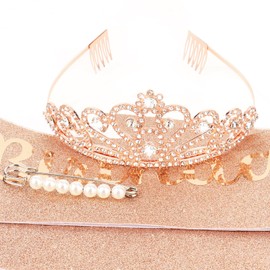 Birthday Crown Birthday Sash for Women Birthday Sash and Crown Birthday Girl Sash Crown Birthday Tiara for Women Birthday Crown Sash for Girls Rose Gold Crown Tiara Birthday Decorations Women Girls