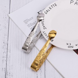 Mini Ice Tongs 2PCS Stainless Steel Sugar Clips Gold Silver Sugar Ice Cube Tongs Mini Clamp Food Serving Tongs Clip Tea Party Bar Kitchen Accessories