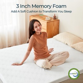 LINSY 3 Inch Queen Size Mattress Topper, Gel Memory Foam Bed Topper Queen with Removable Cover, Adjustable Straps & Non-Slip Bottom for Enhanced Support