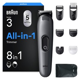 Braun All-in-One Series 3 8-in-1 Grooming Kit, Ultra Sharp Blade, 14 Lengths AIO3540, Grey