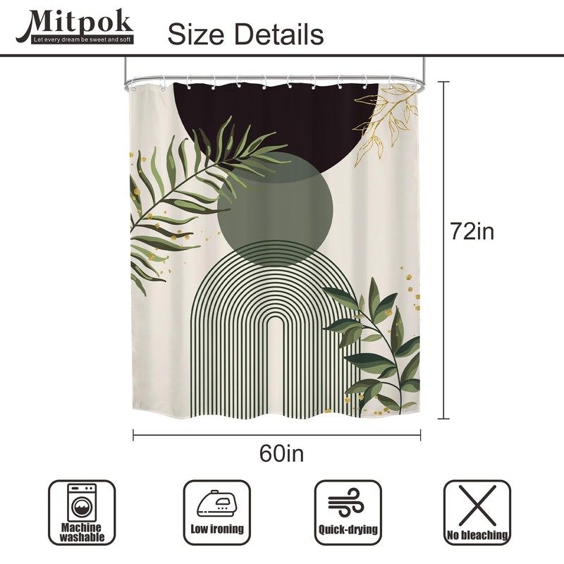 Dark Green Boho Shower Curtain 60Wx72H Black Green Modern Bohemian