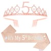 Dimetey 5th Birthday Tiara Crown and Sash Set, 5th Birthday Decorations Girl (Rose Gold)