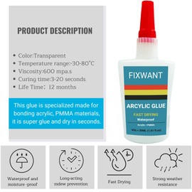 FIXWANT Transparent Strong Instant Acrylic Glue PMMA Adhesive Fast Drying Glue 30ML/1.01 fl.oz (2)