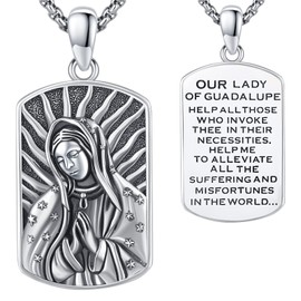 Brisskaari Our Lady of Guadalupe Dog Tag Necklace 925 Sterling Silver Religious Pendant, Mexican Catholic Amulet Protection Jewelry for Men & Women